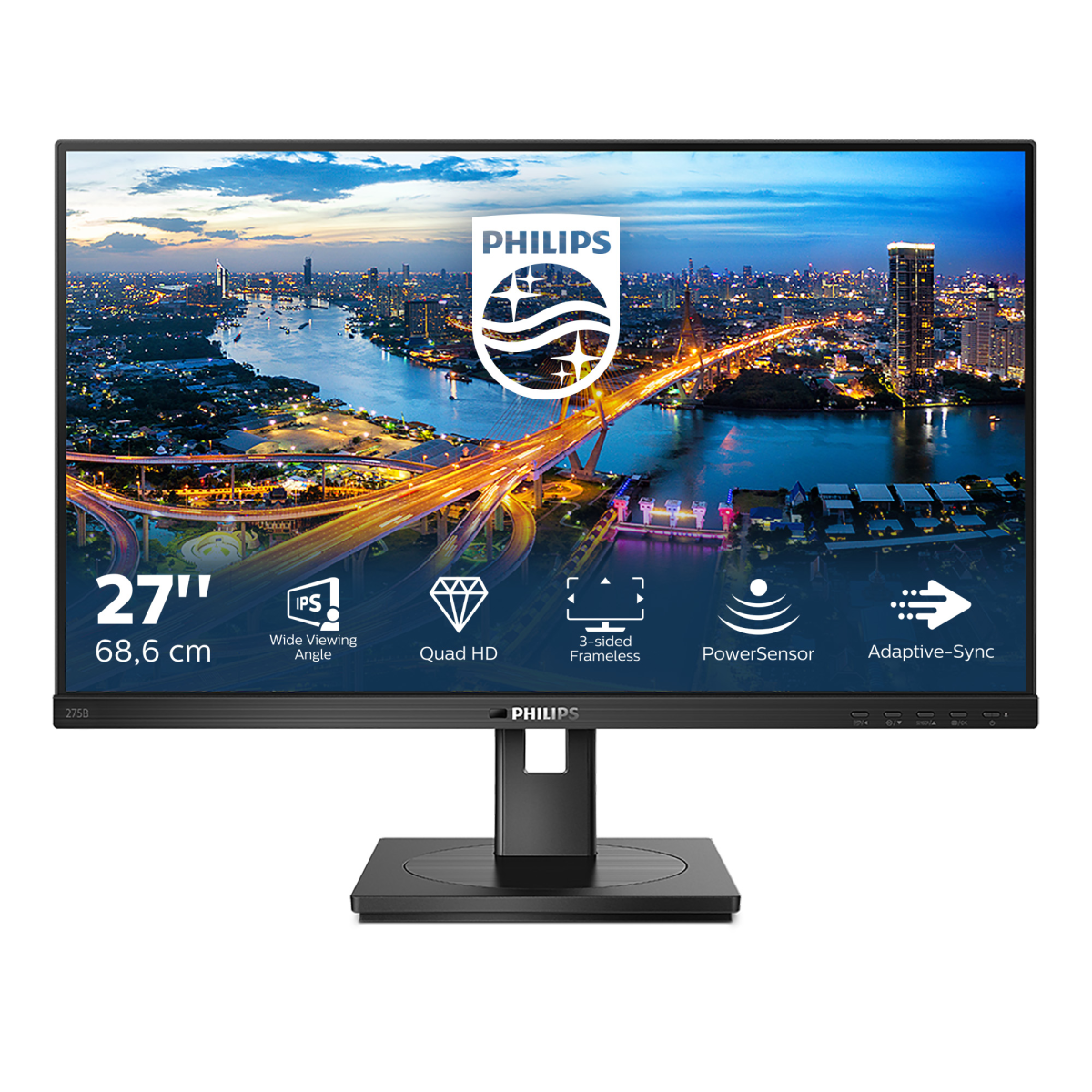 Монитор LCD 27'' 16:9 2560х1440(WQHD) IPS, nonGLARE, 75 Hz, 350 cd/m2, H178°/V178°, 1000:1, 50М:1, 16.7M, 4ms, DVI, HDMI, DP, USB-Hub, Height adj, Pivot, Tilt, Swivel, Speakers, Black